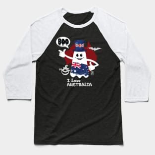 BOO GHOST with an Australian flag "I love Australian" - cute Halloween Baseball T-Shirt